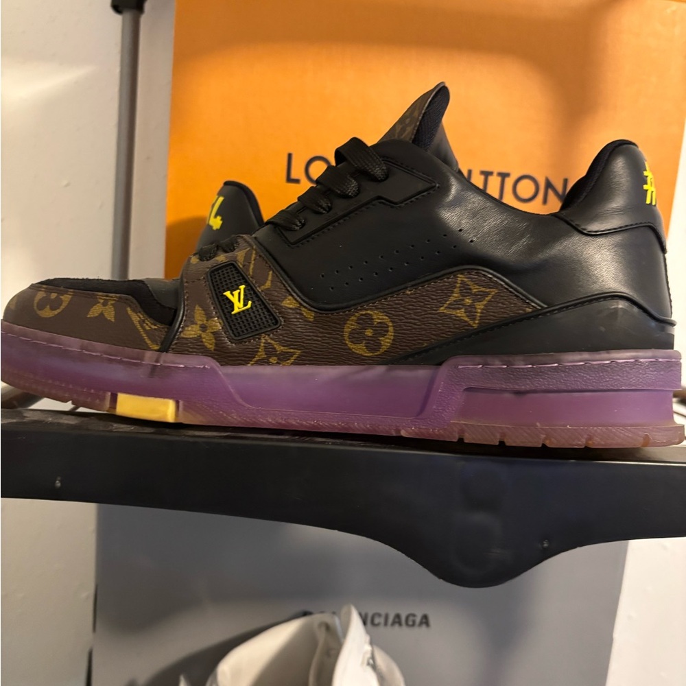 Louis Vuitton Black and Brown Sneakers with Purple Sole